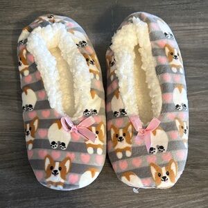 Cozy Gray and Pink Dog Print Slippers